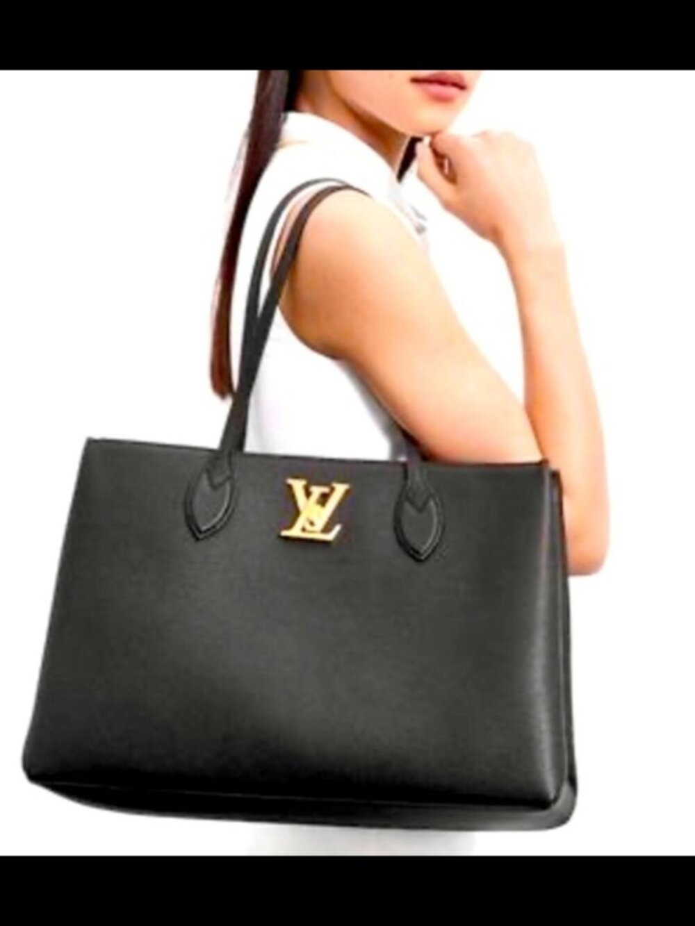 Louis Vuitton Lockme Shopper Tote w/ Box Black Calfskin Matte Gold Hardware